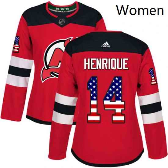 Womens Adidas New Jersey Devils 14 Adam Henrique Authentic Red USA Flag Fashion NHL Jersey